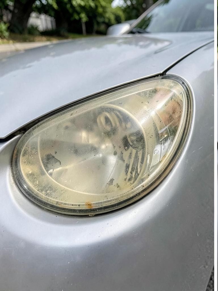 Headlight before and after restoration by Imperial Detailing — before